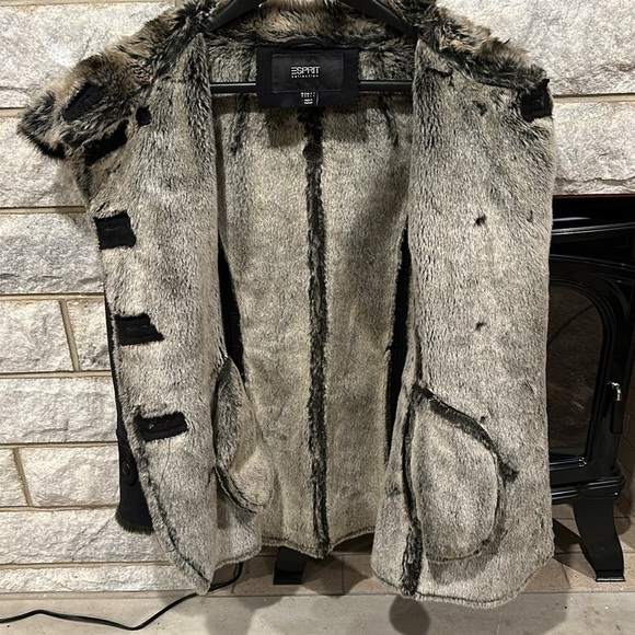 Espirit Collection faux fur suede button up winter coat size medium - Picture 8 of 11